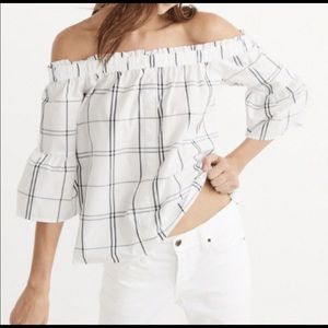 Abercrombie and fitch white plaid off the shoulder top small